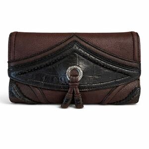 Brighton Brown and Black Croc Leather Trifold Clutch Wallet